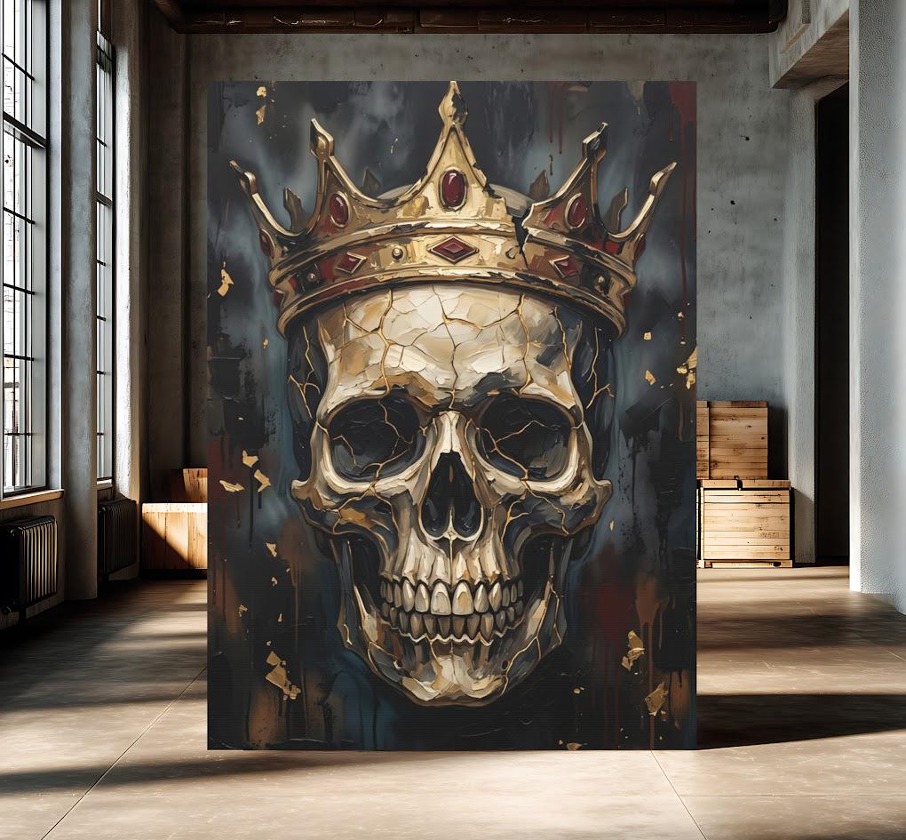 Crowned Skull Canvas Wall Art, Dark Moody Memento Mori Print for Luxury Man Cave or Bachelor Pad — Poster wall art
