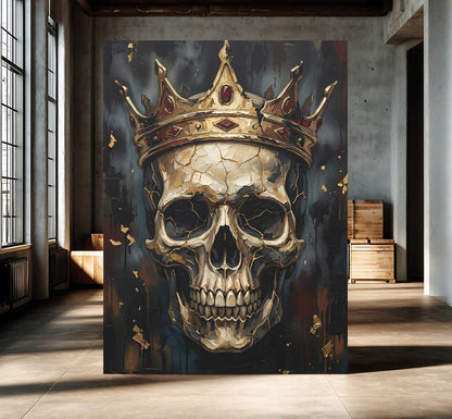 Crowned Skull Canvas Wall Art, Dark Moody Memento Mori Print for Luxury Man Cave or Bachelor Pad — Poster wall art