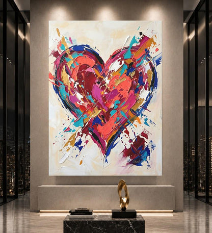 Colorful Heart Canvas Wall Art, Abstract Pop Art Print for Eclectic Bedroom or Gallery Wall — Poster wall art