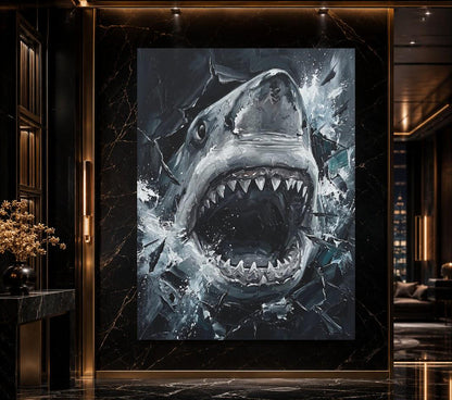 Great White Shark Canvas Wall Art, Aggressive Ocean Predator Print for Executive Office or Man Cave — Poster wall art