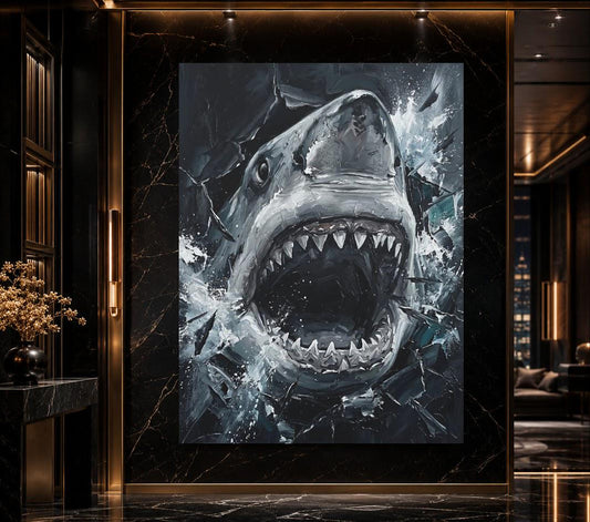 Great White Shark Canvas Wall Art, Aggressive Ocean Predator Print for Executive Office or Man Cave — Poster wall art