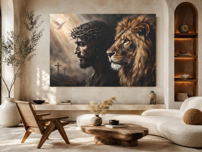 Lion of Judah Canvas Wall Art, Jesus and Lion Christian Print for Modern Home or Office — Poster wall art
