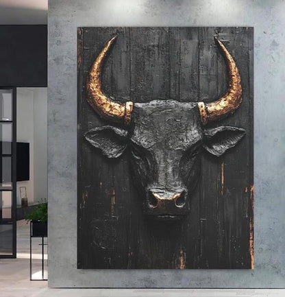 Rustic Bull Canvas Print | Abstract Farmhouse Decor | Masculine Skull Art — Poster wall art