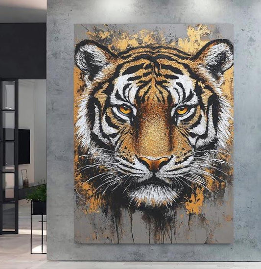 Tiger Portrait Canvas | Modern Animal Wall Art | Man Cave Decor — Poster wall art