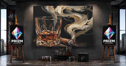 Bourbon and Cigar Canvas Wall Art, Dark Moody Abstract Whiskey Print for Luxury Home Bar or Cigar Lounge — Poster wall art