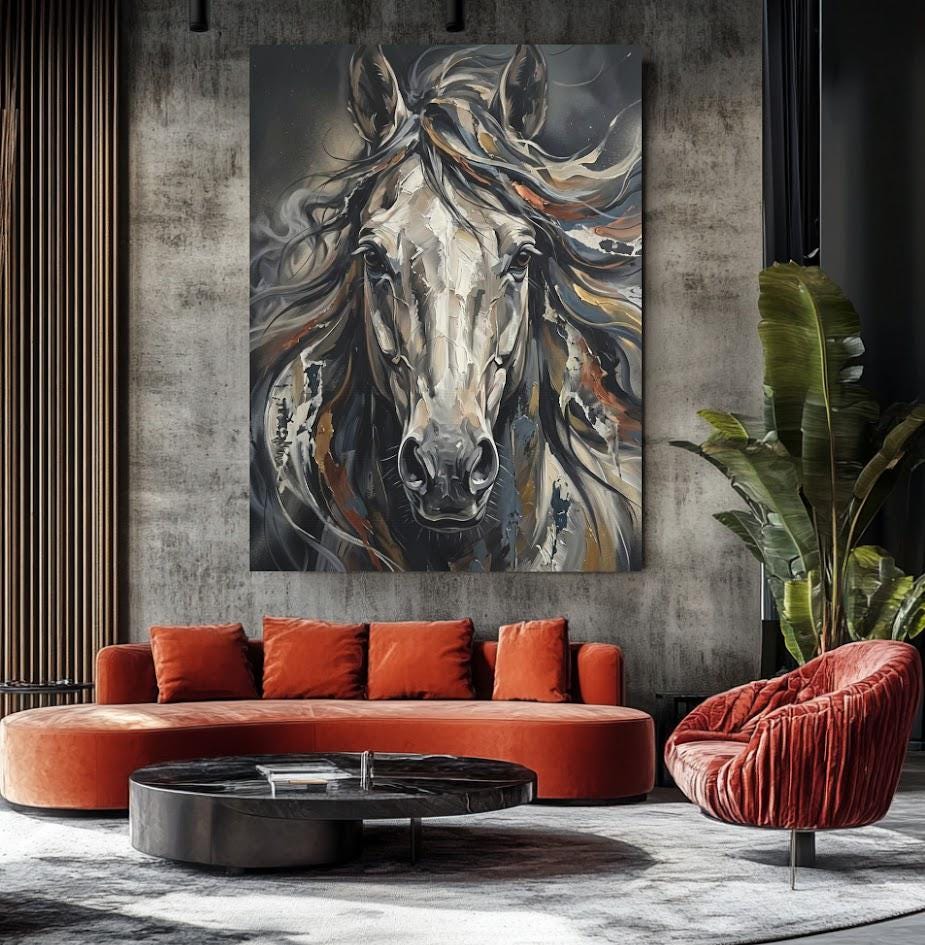 White Horse Wall Art | Equestrian Canvas Print | Rustic Ranch House Decor — Framed Print wall art