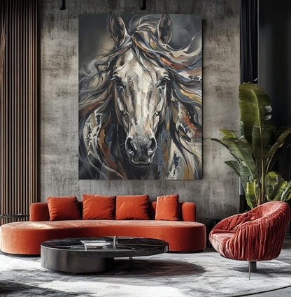 White Horse Wall Art | Equestrian Canvas Print | Rustic Ranch House Decor — Framed Print wall art
