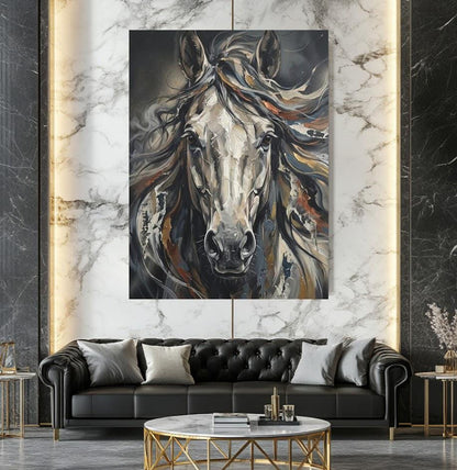 White Horse Wall Art | Equestrian Canvas Print | Rustic Ranch House Decor — Framed Print wall art