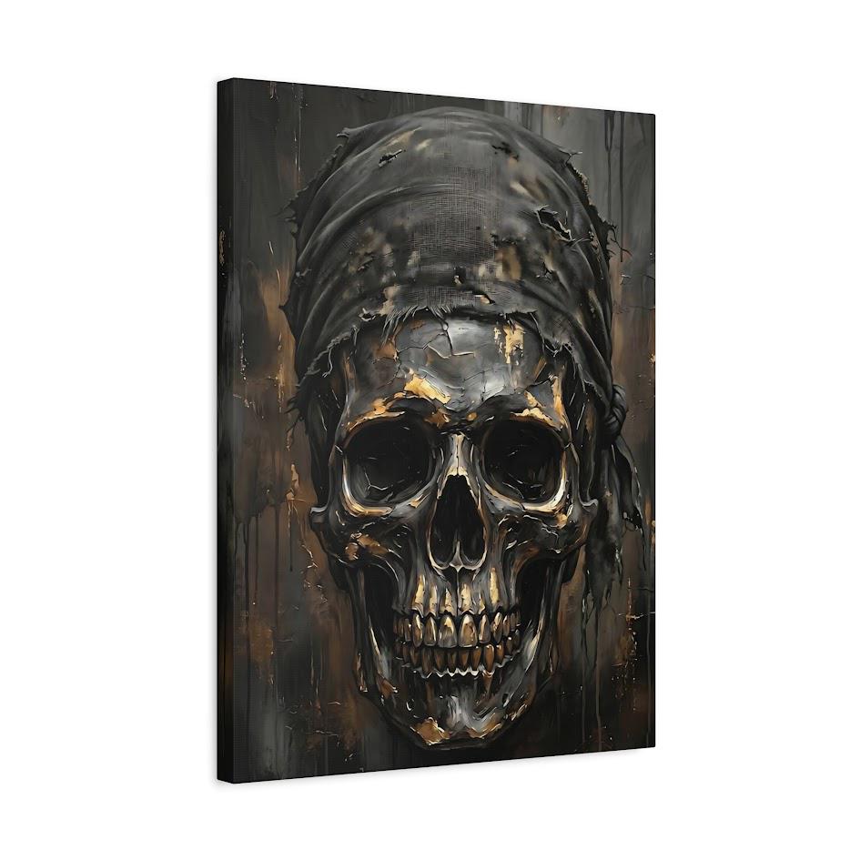 Bandit Skull Canvas Wall Art. Dark Moody Metallic Memento Mori Print for Luxury Man Cave or Bachelor Pad — Canvas wall art