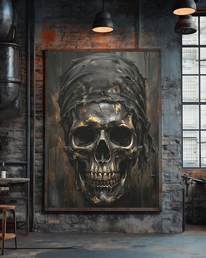 Bandit Skull Canvas Wall Art. Dark Moody Metallic Memento Mori Print for Luxury Man Cave or Bachelor Pad — Framed Print wall