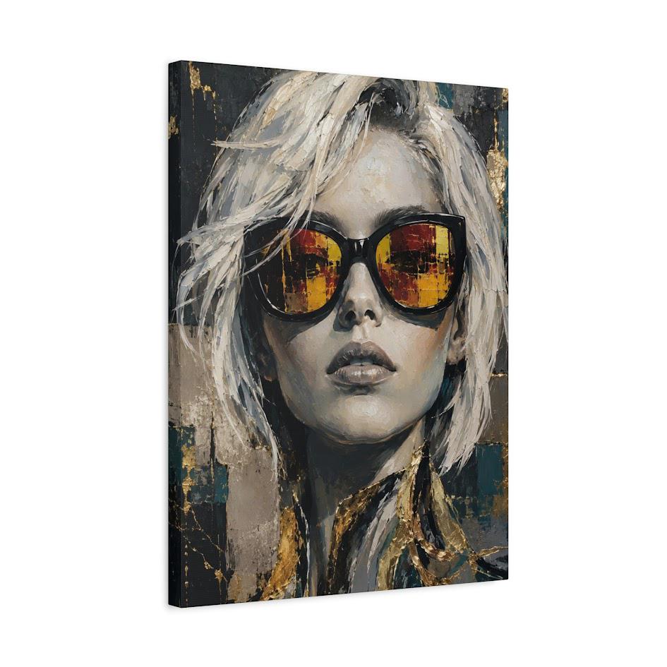 Gold Leaf Woman Portrait Canvas Wall Art, Modern Abstract Fashion Print for Luxury Bedroom or Glam Boutique — Canvas wall art