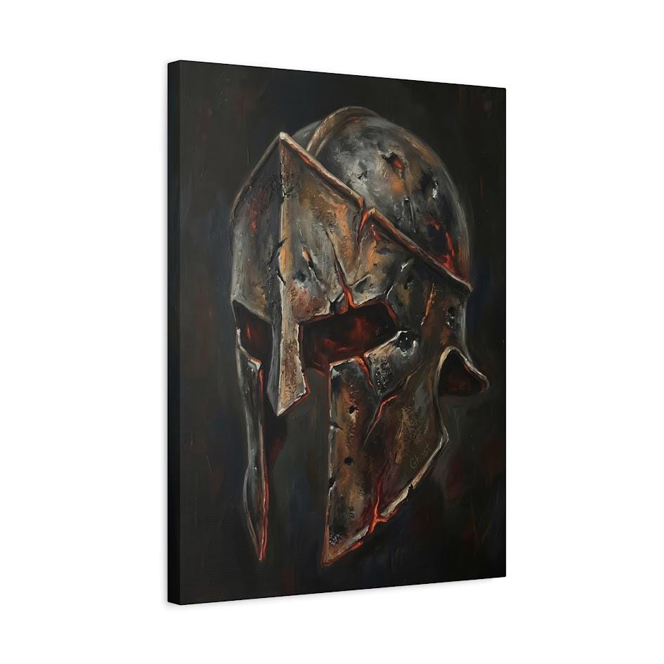 Spartan Helmet Wall Art | Warrior Canvas Print | Masculine Man Cave Decor — Canvas wall art