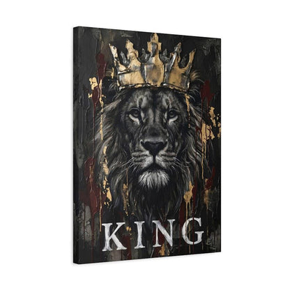 Crowned Lion Canvas Wall Art, Dark Moody King Predator Print for Executive Office or Luxury Man Cave — Canvas wall art