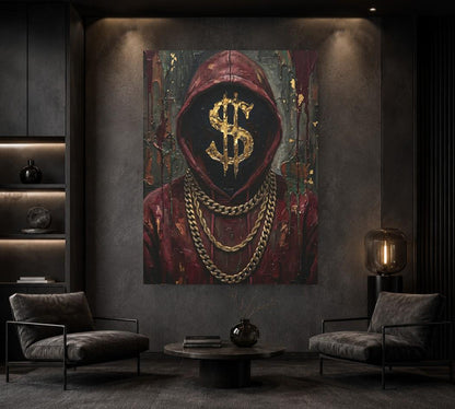 Hustle Culture Canvas Wall Art, Dark Moody Gold Dollar Sign Print for Entrepreneur Office or Luxury Man Cave — Framed Print