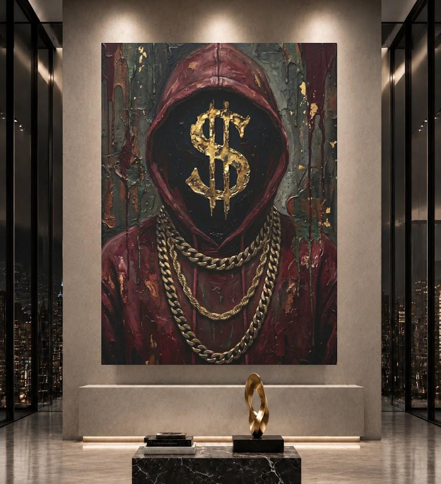 Hustle Culture Canvas Wall Art, Dark Moody Gold Dollar Sign Print for Entrepreneur Office or Luxury Man Cave — Poster wall
