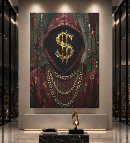Hustle Culture Canvas Wall Art, Dark Moody Gold Dollar Sign Print for Entrepreneur Office or Luxury Man Cave — Poster wall