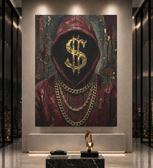 Hustle Culture Canvas Wall Art, Dark Moody Gold Dollar Sign Print for Entrepreneur Office or Luxury Man Cave — Poster wall