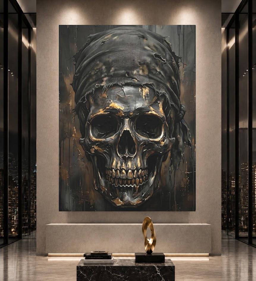 Bandit Skull Canvas Wall Art. Dark Moody Metallic Memento Mori Print for Luxury Man Cave or Bachelor Pad — Poster wall art