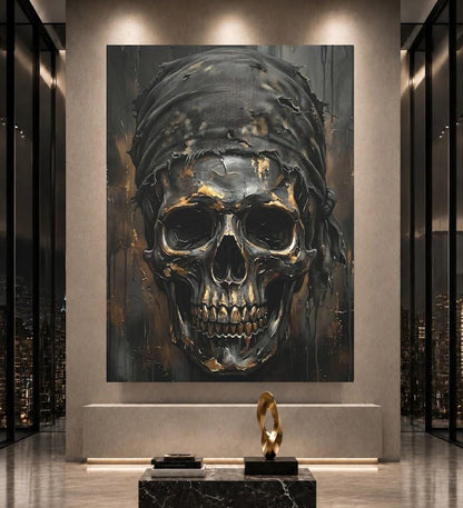 Bandit Skull Canvas Wall Art. Dark Moody Metallic Memento Mori Print for Luxury Man Cave or Bachelor Pad — Poster wall art