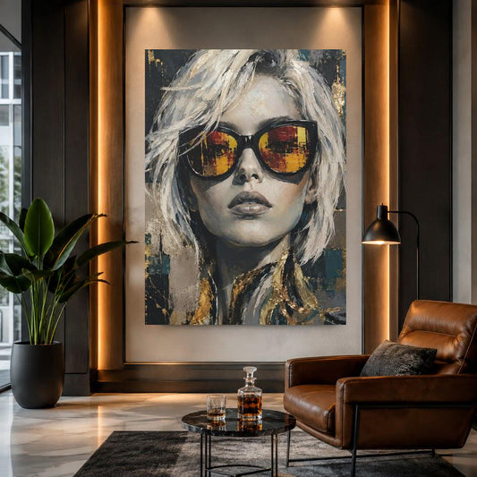 Gold Leaf Woman Portrait Canvas Wall Art, Modern Abstract Fashion Print for Luxury Bedroom or Glam Boutique — Poster wall art