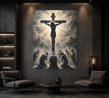 Jesus on the Cross Wall Art | Crucifixion Canvas Print | Christian Prayer Room Decor — Framed Print wall art