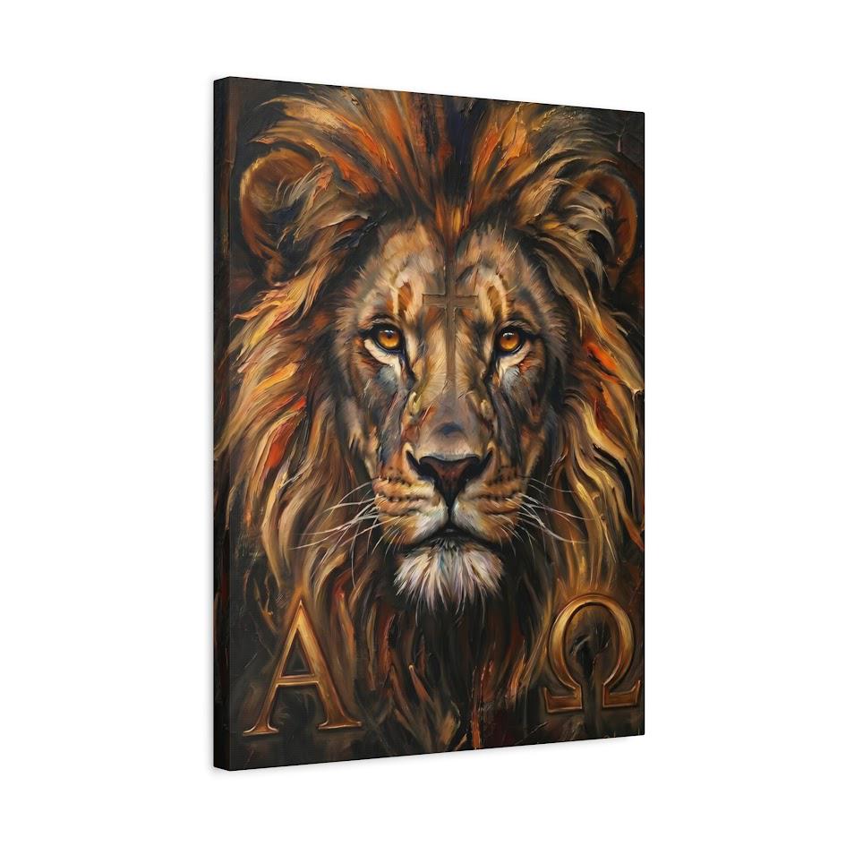Alpha Omega Lion Wall Art | Lion of Judah Canvas Print | Christian Faith Decor — Canvas wall art