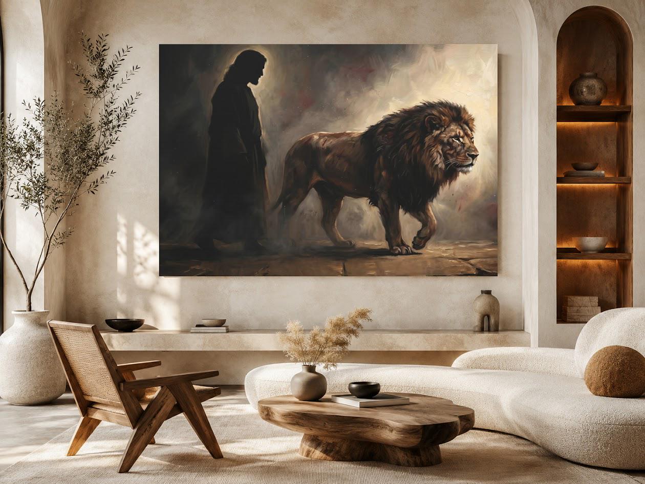 Lion of Judah Wall Art | Jesus Christ Canvas Print | Religious Christian Decor — Framed Print wall art