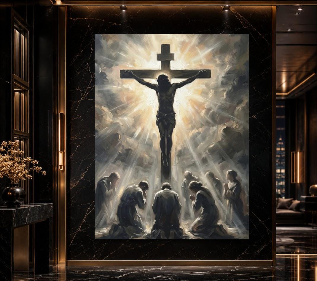 Jesus on the Cross Wall Art | Crucifixion Canvas Print | Christian Prayer Room Decor — Poster wall art