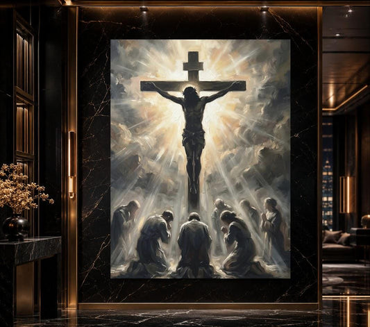 Jesus on the Cross Wall Art | Crucifixion Canvas Print | Christian Prayer Room Decor — Poster wall art
