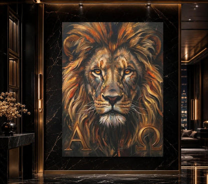 Alpha Omega Lion Wall Art | Lion of Judah Canvas Print | Christian Faith Decor — Poster wall art