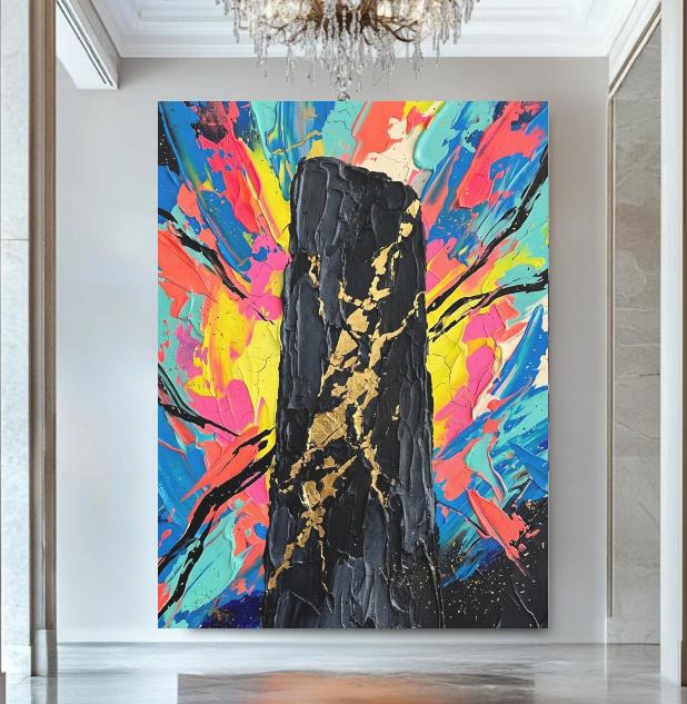 Colorful Abstract Wall Art | Black Gold Canvas Print | Modern Office Decor — Framed Print wall art