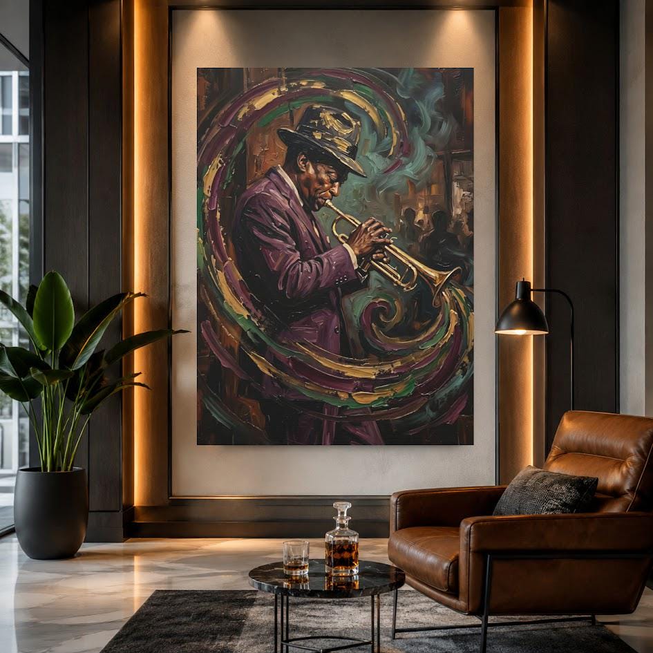 Jazz Trumpet Wall Art | New Orleans Music Canvas Print | Lounge Bar Decor — Framed Print wall art