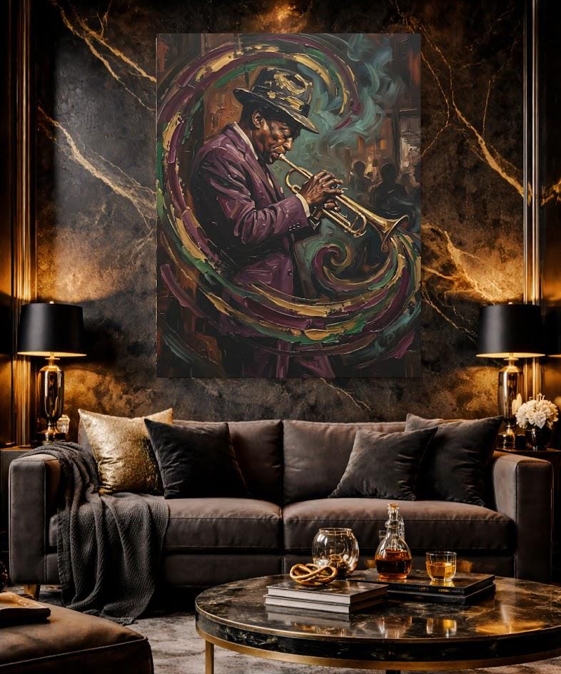 Jazz Trumpet Wall Art | New Orleans Music Canvas Print | Lounge Bar Decor — Framed Print wall art