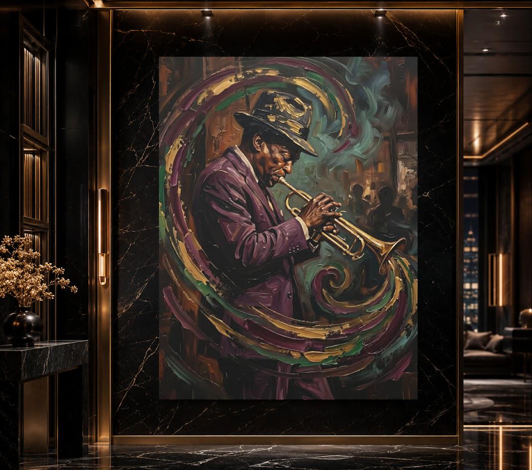 Jazz Trumpet Wall Art | New Orleans Music Canvas Print | Lounge Bar Decor — Framed Print wall art