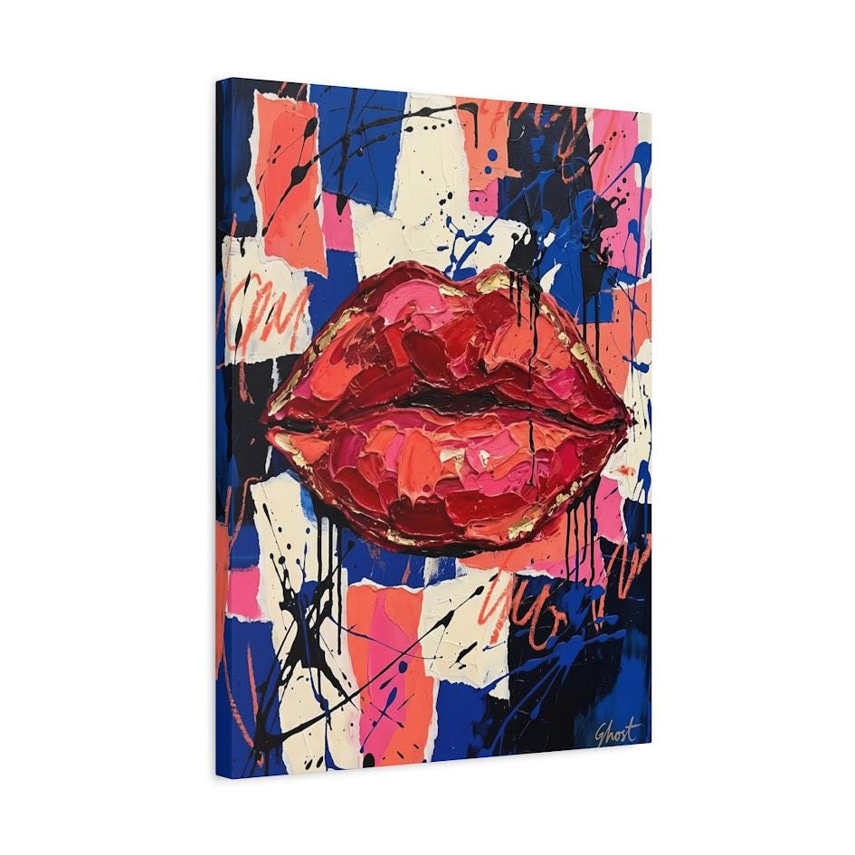 Red Lips Wall Art | Graffiti Pop Art Canvas Print | Beauty Salon Decor — Canvas wall art
