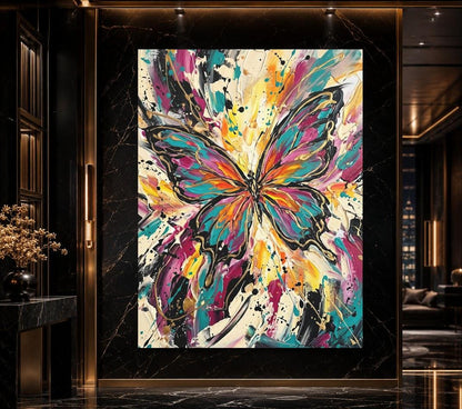 Abstract Butterfly Canvas Wall Art, Colorful Impasto Print for Maximalist Living Room — Poster wall art