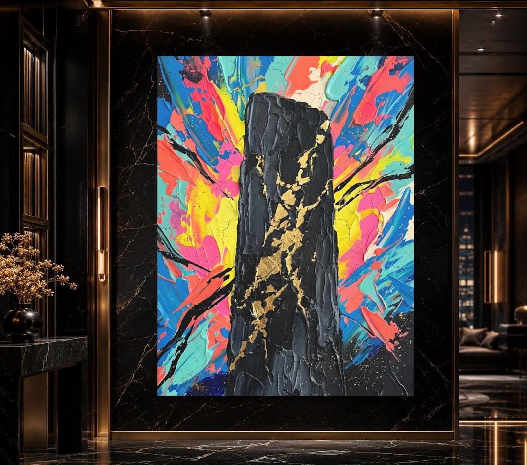 Colorful Abstract Wall Art | Black Gold Canvas Print | Modern Office Decor — Poster wall art