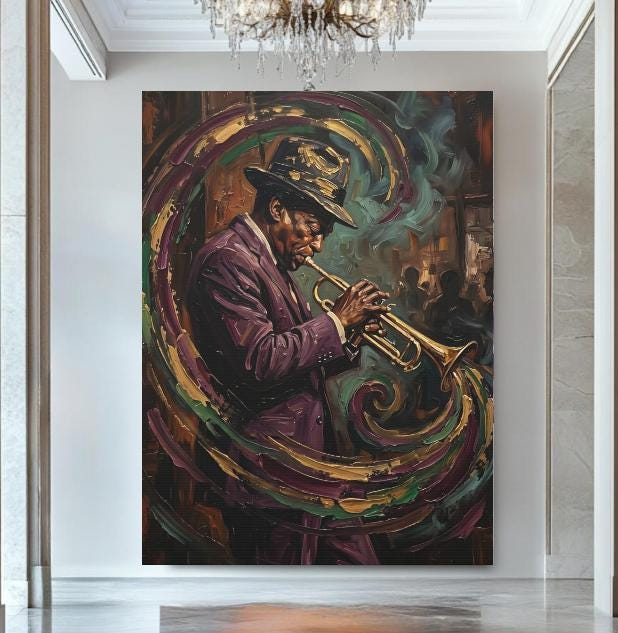 Jazz Trumpet Wall Art | New Orleans Music Canvas Print | Lounge Bar Decor — Framed Print wall art