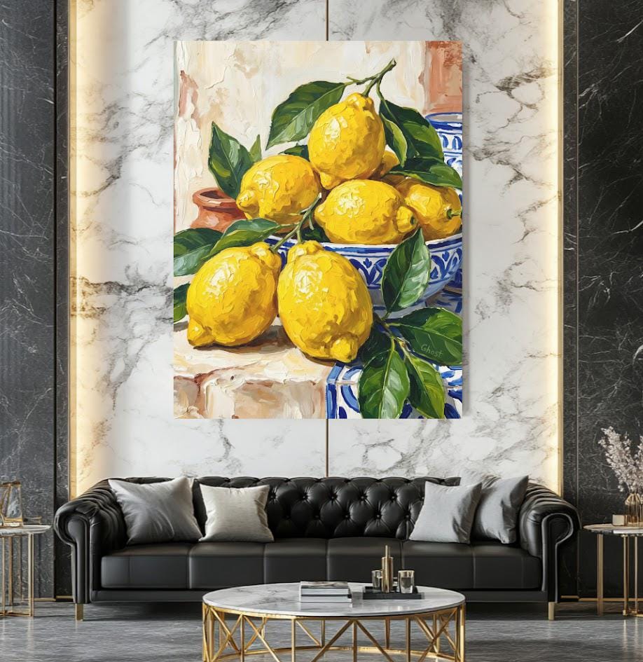 Lemon Kitchen Wall Art | Fruit Canvas Print | Mediterranean Decor — Framed Print wall art