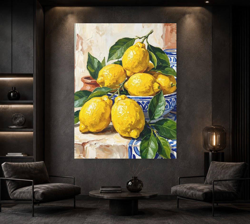 Lemon Kitchen Wall Art | Fruit Canvas Print | Mediterranean Decor — Framed Print wall art