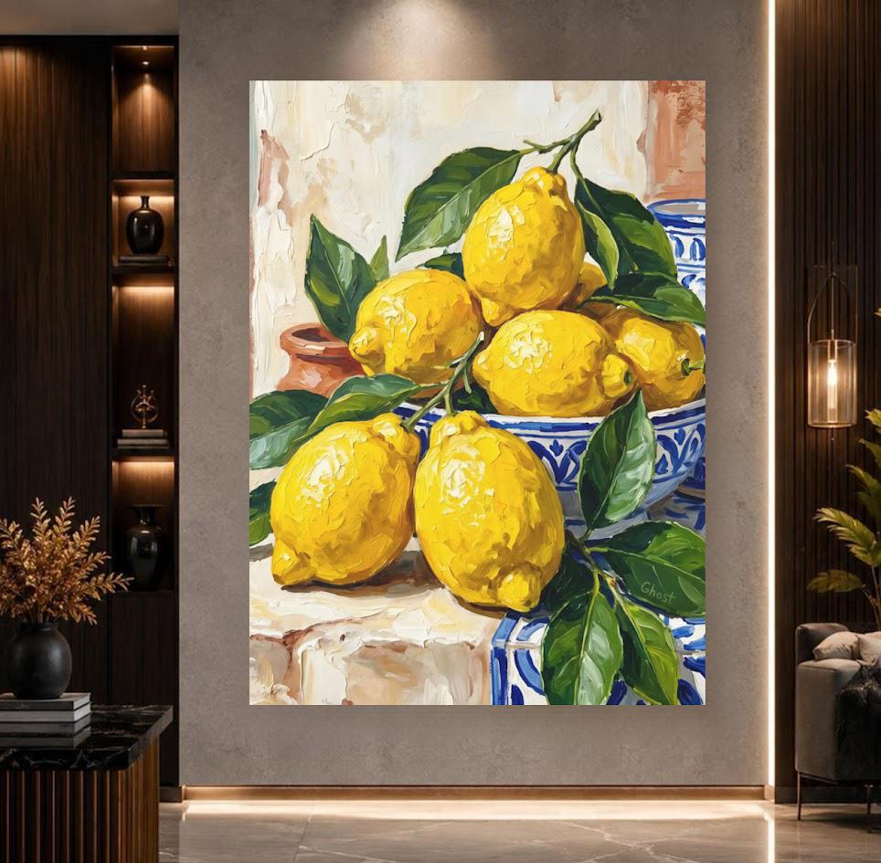 Lemon Kitchen Wall Art | Fruit Canvas Print | Mediterranean Decor — Framed Print wall art