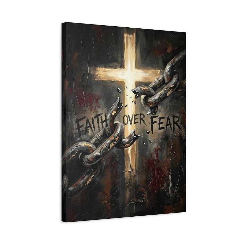 Faith Over Fear Wall Art | Christian Cross Canvas Print | Broken Chains Decor — Canvas wall art