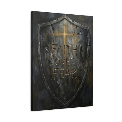Faith Over Fear Wall Art | Christian Shield Canvas Print | Armor of God Decor — Canvas wall art
