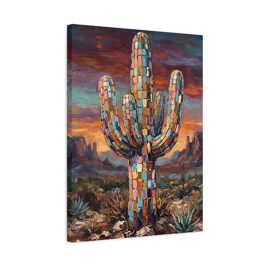Colorful Cactus Canvas Wall Art, Abstract Desert Landscape Print, Southwestern Maximalist Decor — Canvas wall art