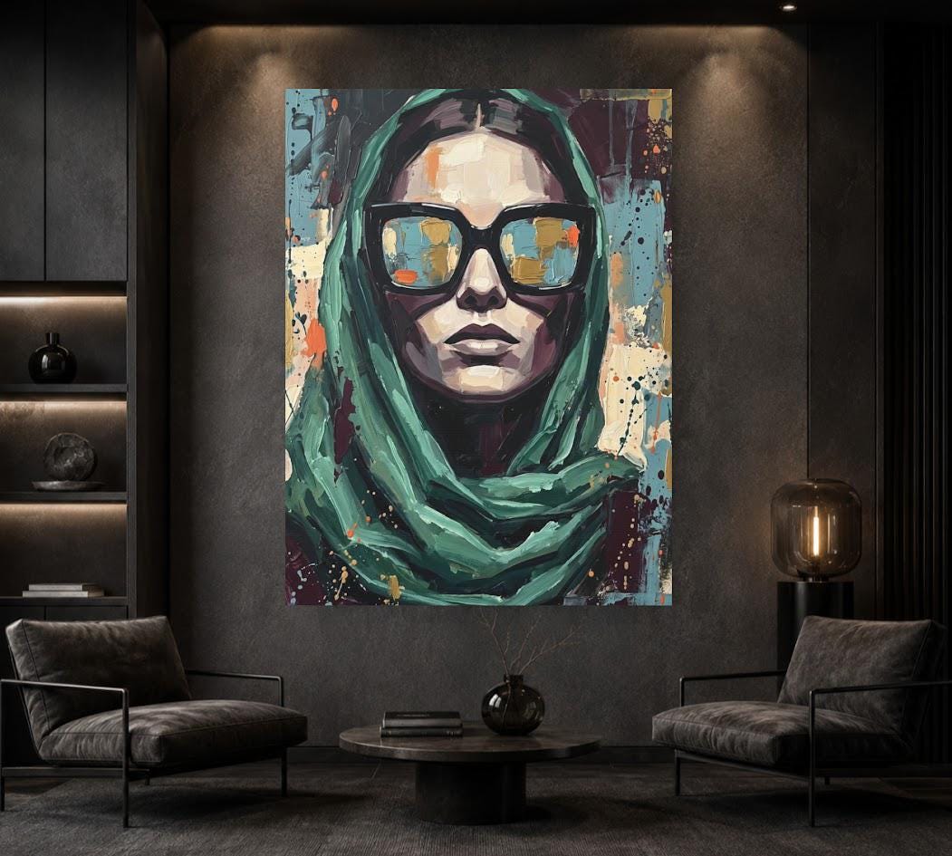 Fashion Woman Wall Art | Sunglasses Canvas Print | Glam Room Decor — Framed Print wall art