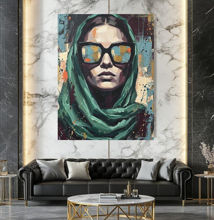Fashion Woman Wall Art | Sunglasses Canvas Print | Glam Room Decor — Framed Print wall art