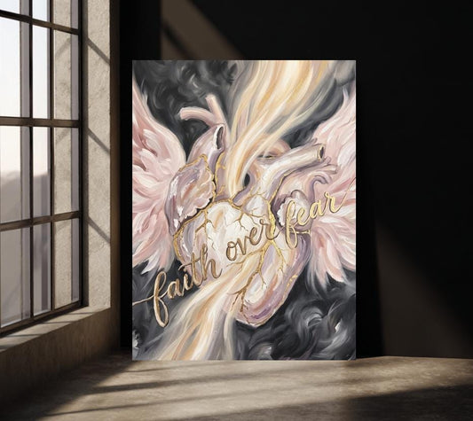 Faith Over Fear Wall Art | Angel Wings Canvas Print | Feminine Christian Decor — Poster wall art