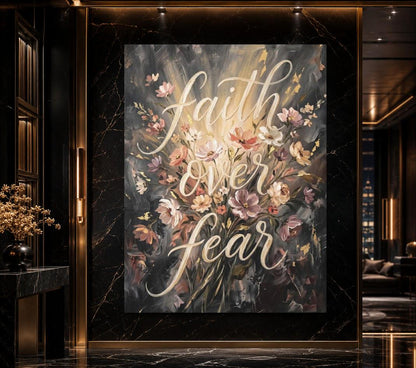 Faith Over Fear Canvas Wall Art, Moody Floral Christian Print, Dark Botanical Decor — Poster wall art