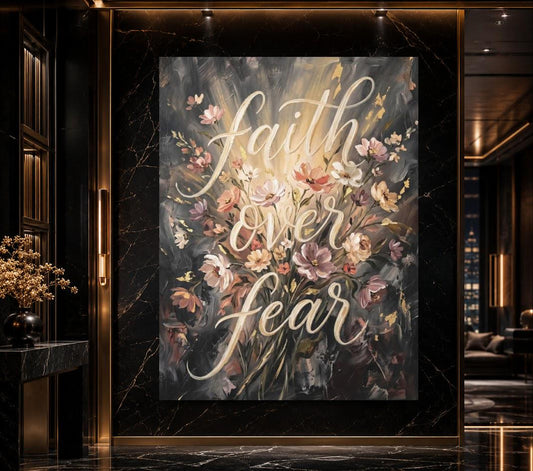 Faith Over Fear Canvas Wall Art, Moody Floral Christian Print, Dark Botanical Decor — Poster wall art