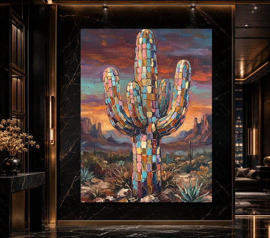 Colorful Cactus Canvas Wall Art, Abstract Desert Landscape Print, Southwestern Maximalist Decor — Poster wall art